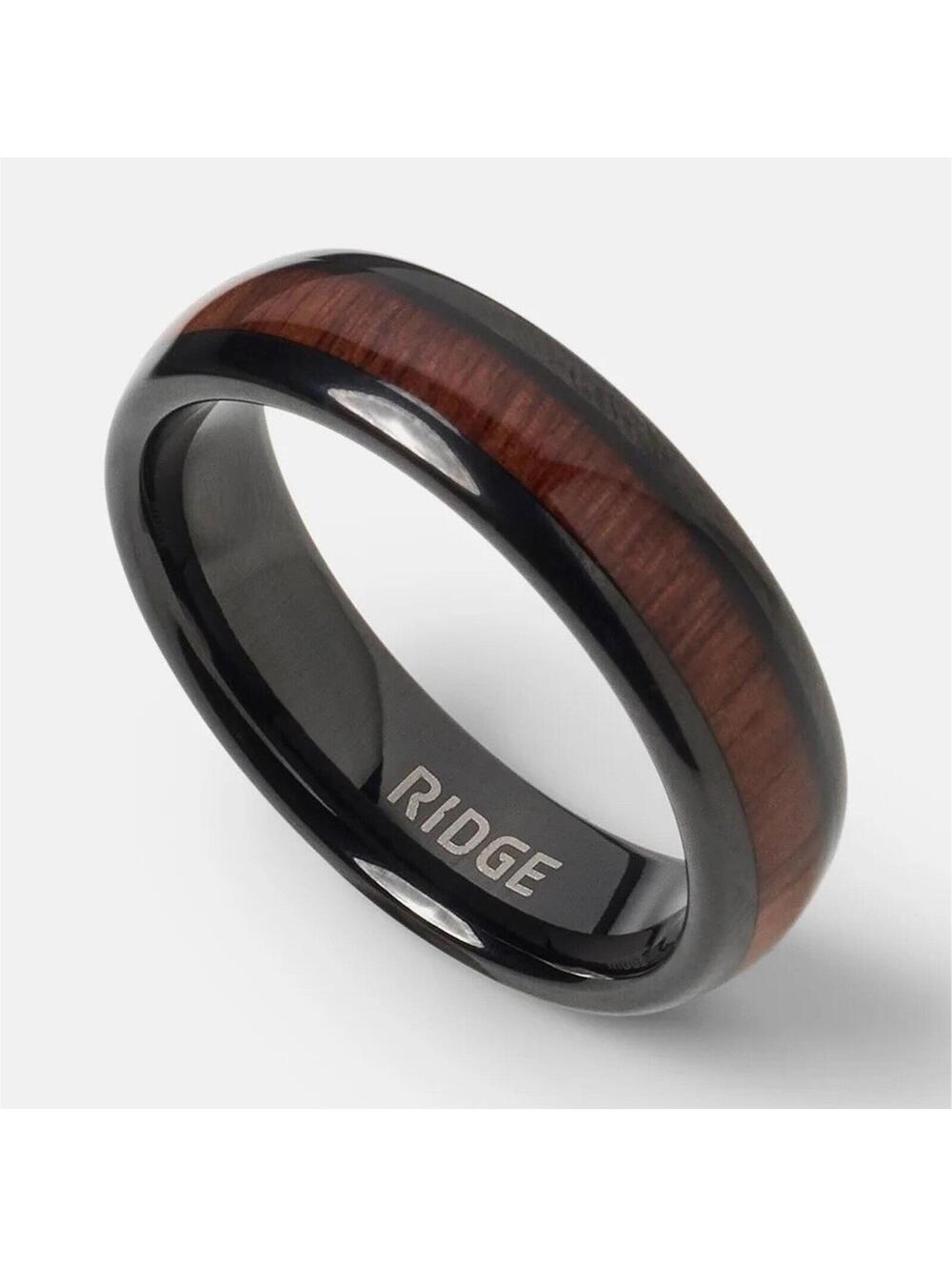 RIDGE Tungsten ring/ Mens Ring Wood Inlay Mopane Black